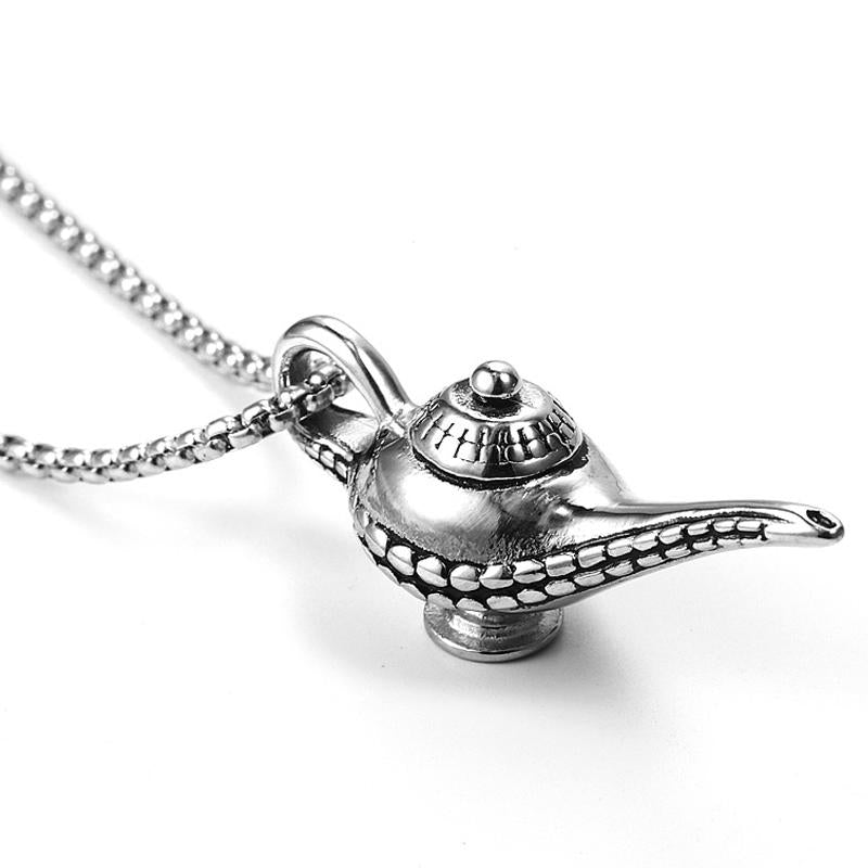 Pendant Necklaces 5Pcs-Lot Aladdin&#039;s Magic Lamp Necklace Men Jewelry Hiphop Vintage Retro Collares Stainless Steel Mens Jewellery