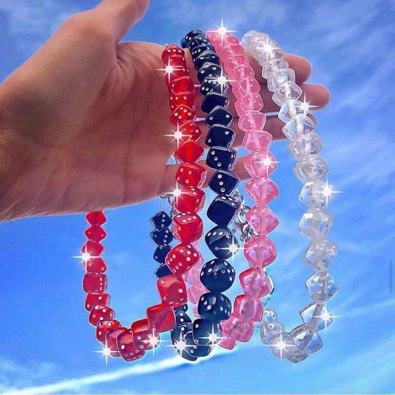 Chains Colorful Acrylic Dice Beads Stretch Choker Funny Party Game Lucky Necklace Women Fashion Jewerly