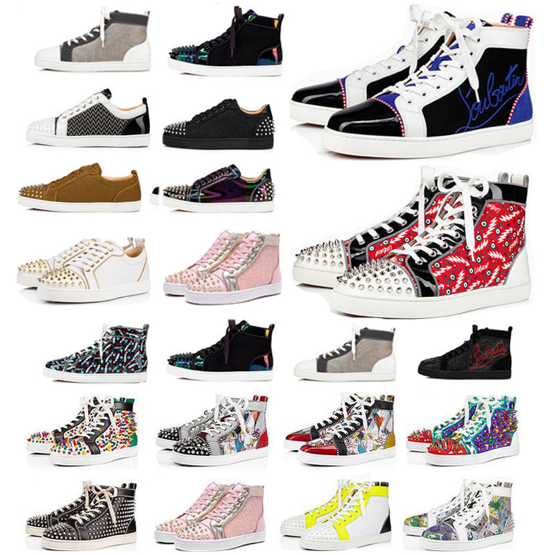 Red Bottoms Men Women Casual Shoes Studded Spikes Platform Glitter Graffiti Vintage Black White Grey Pink High Low Leather Suede Flat Outdoor Size 3