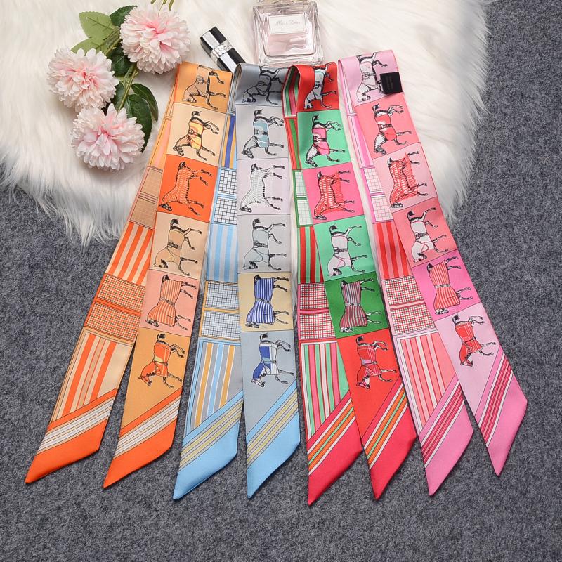 Scarves Spring And Autumn Romantic French Retro Silk Scarf Ms. H Two-colour Zebra Fashion Trend Small Customised Long Ribbon