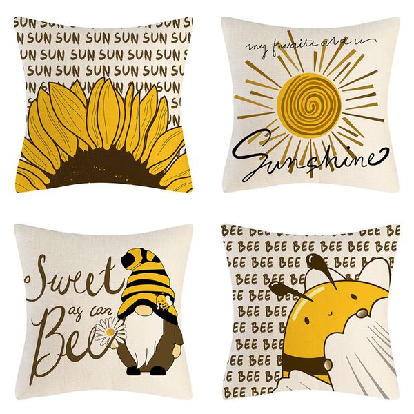 cartoon animation pillows case bee festival polyester linen pillowcase european and american summer home decoration pillow cushion cover 454