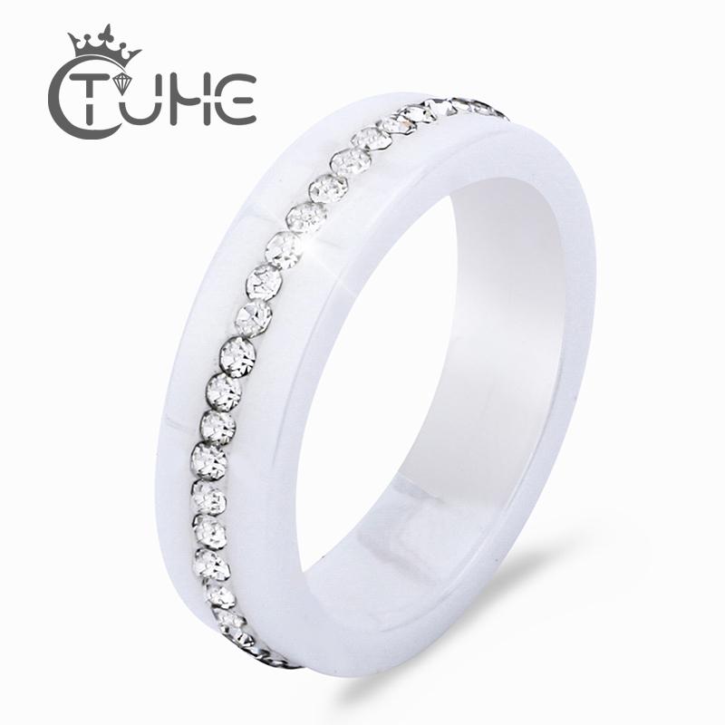 Cluster Rings 2021 Black - White One Row Crystal Ceramic For Women Wedding Engagement Ring Drop Wholesale