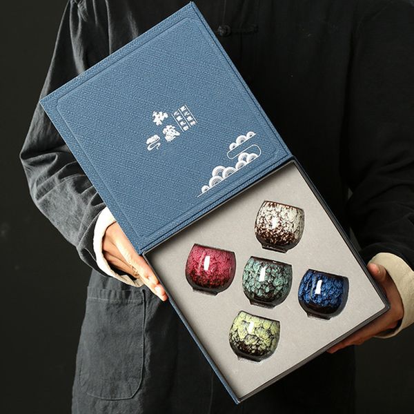 5Pcs-Set Ceramic cup Set Gift Creative Porcelain Chinese Drinkware 110ml Round Water Cup Drinkware