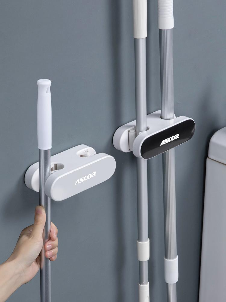 Towel Racks Mop Hook Wall-Mounted Punch-Free Toilet Artifact Strong Adhesive Broom Clip Fixed Buckle Rack Storage