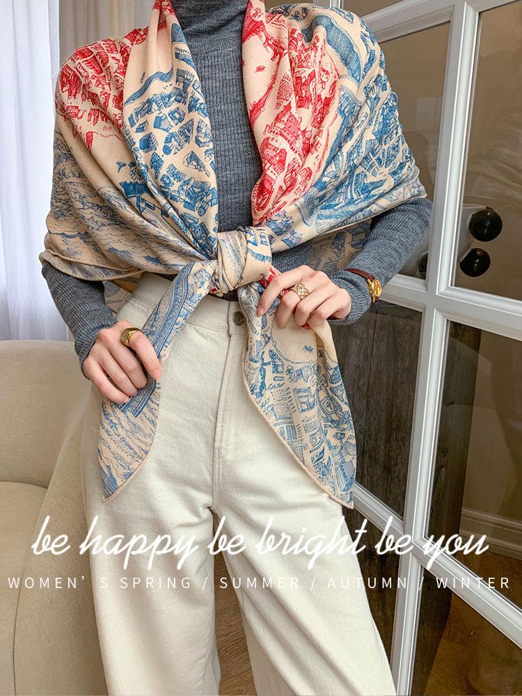 Scarves Horse Print Cashmere Silk Scarf 140 Designer Hand Rolled Hem Cm Big Foulard Hiver Femme Cachemire
