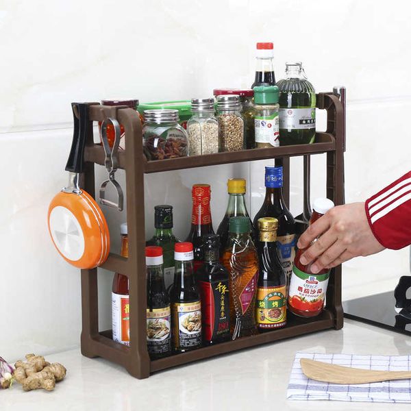 Double Layers Plastic Storage Rack Kitchen Spice Jar Bottle Seasoning Rack Decoration Organizer Shelf Home Desktop Racks 210705