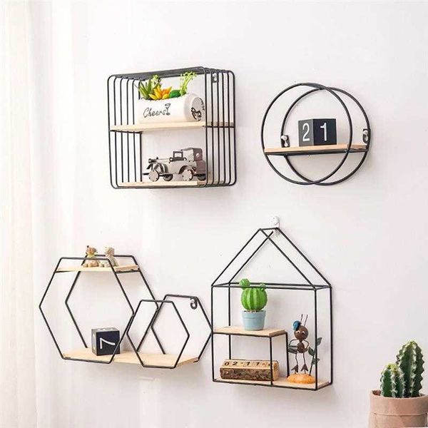 Creative Wall Shelf Decoration Shelf Organizer Nordic Wrought Iron Storage Rack Home Decor For Living Room Bedroom Storage Rack 210705