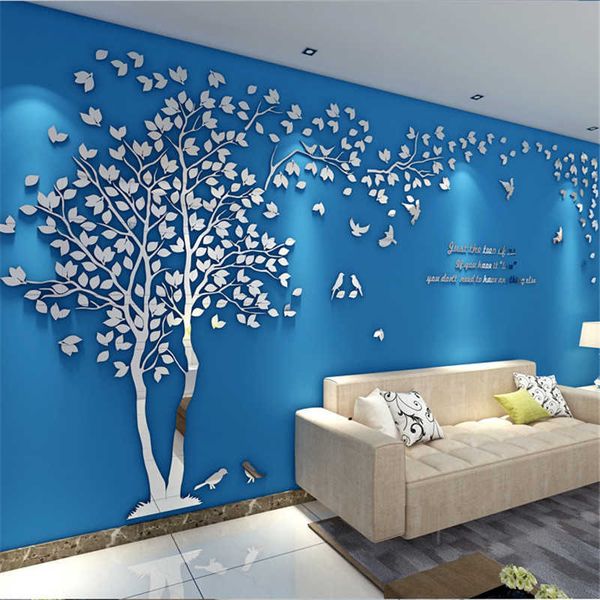 3D Tree Acrylic Mirror Wall Sticker Decals DIY Art TV Background Wall Poster Home Decoration Bedroom Living Room Wallstickers 210705