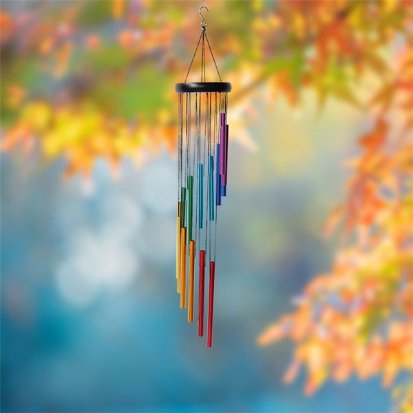 European style colorful Arts Pendants 14 tube rotary rising metal wood wind chime creative home decoration outdoor hanging ZC374