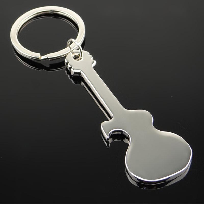 Keychains ADOMANER Guitar Shaped Bottle Opener Key Chains Zinc Alloy Silver Color Ring Beer Wholesale.
