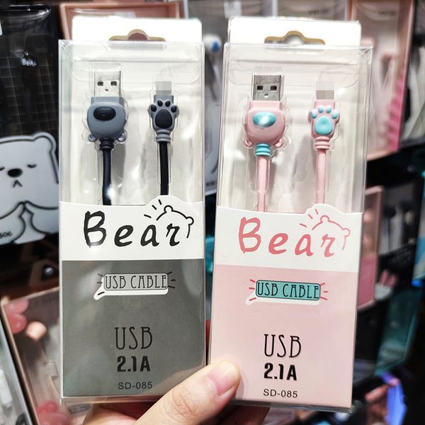 Data cables KIKI cartoon bear paw mobile phone 2.1A fast charging cable suitable for Android Type-C 4 colors