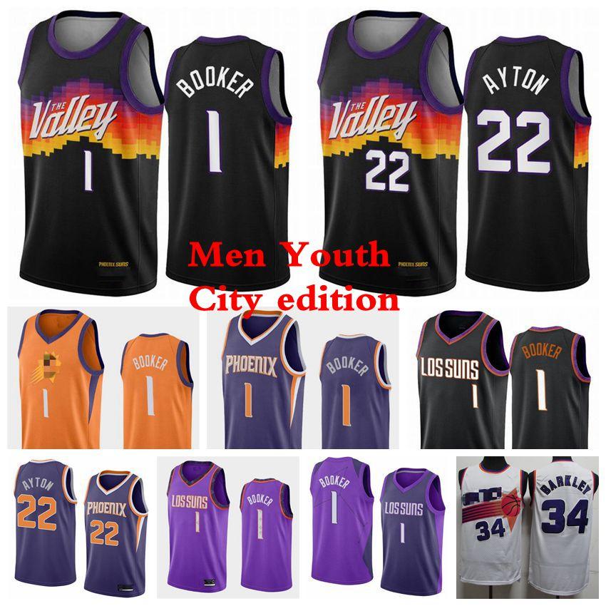 Phoenix&#132;Suns&#132;Basketball Jersey Devin 1 Booker 13 Nash 34 Barkley 22 Ayton Chris 3 Paul Jerseys 2021 Men Kids Youth Black White S-XXXL