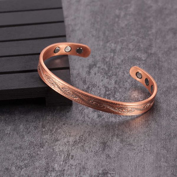 Vinterly Magnetic Bracelets Bangles Vintage Pure Copper Bracelet Health Energy Arthritis Open Cuff Adjustable Jewelry for Women Q0717