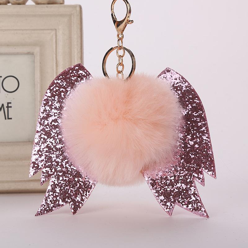 Keychains Doreen Box Pom Ball Keychain & Keyring Glitter Wing Gold Color Clasp Lobster Fashion Women Jewelry 13cm(5 1-8&quot;), 1 Piece