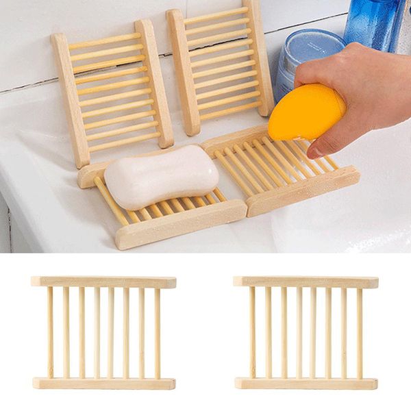 Natural 50Pcs Bamboo Trays Wholesale Wooden Soap Dish Soaps Tray Holder Rack Plate Box Container For Bath Shower Bathroom s room