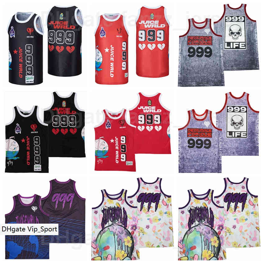 Moive Basketball Lyrical Lemonade 999 Juice Wrld Jersey Life Hip Rap Hop Death Race For Love Cover Breathable Sports Uniform Pure Cotton Black Red W