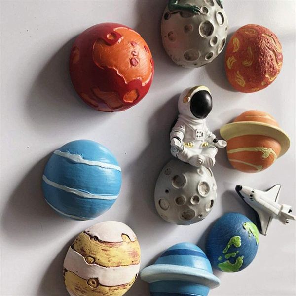 Fridge Magnets 3D Resin Astronaut Spaceship Jupiter Earth Magnetic Paste Universe Refrigerator Decorative Message Sticker 11pcs-setFridge