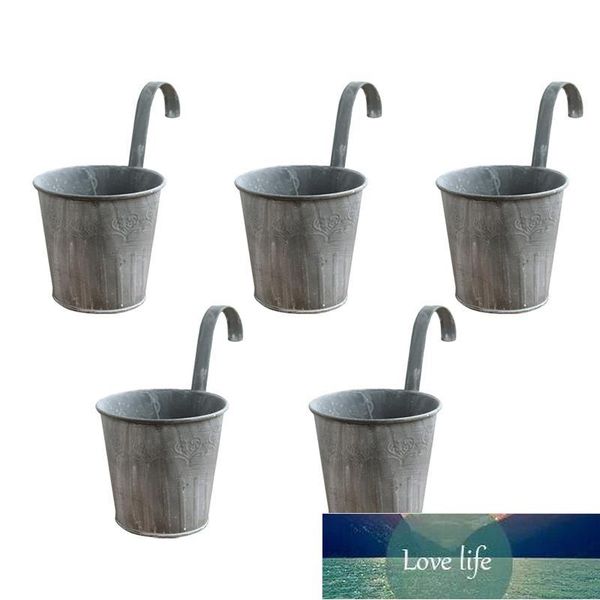 5pcs Retro Balcony Hanging Bucket Silk Flowers Pots Flower Holders Iron Vase for Balcony Home