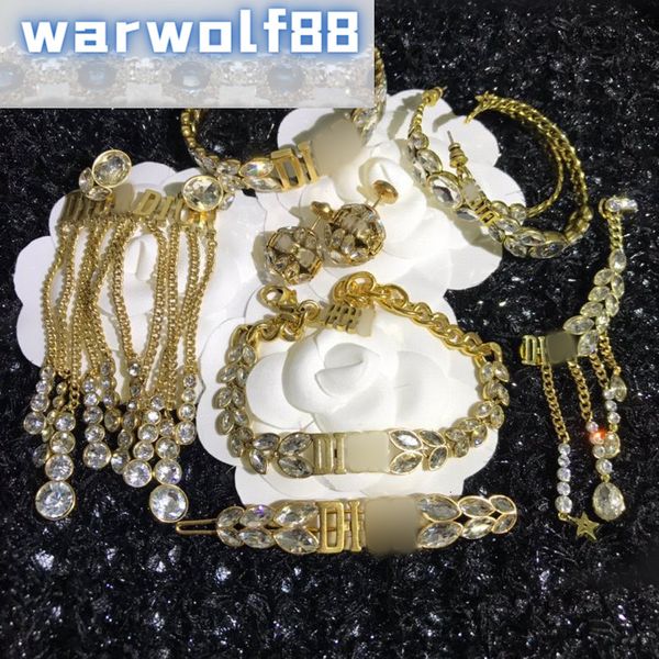 Earrings Classic Quality Design Letter High Wheat Women&#039;s Net Red Belt Drill Tassel Ear Clip Bracelet Set