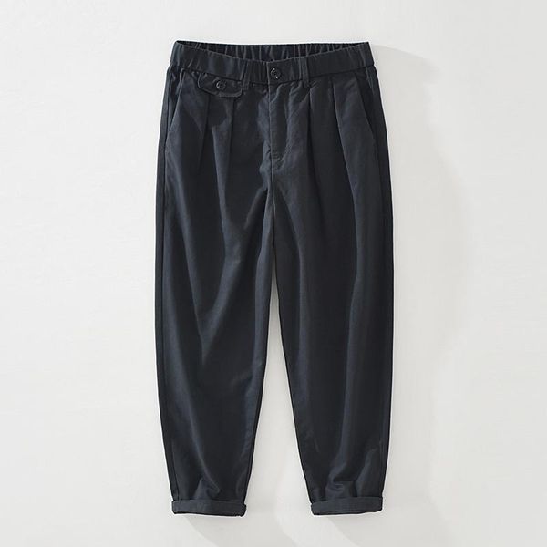 Men&#039;s Pants L2605 Men Casual Retro Japan Style Simple Fashion Trendy Youth Elastic Waist Zipper Cotton Tapered Loose Straight Trouser