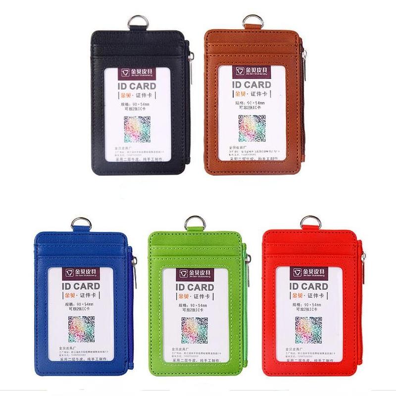 Card Holders 5 Slots PU Staff Work Cover With Retractable Lanyard Employees ID Pass Holder Sleeve Leather Pocket Wallet