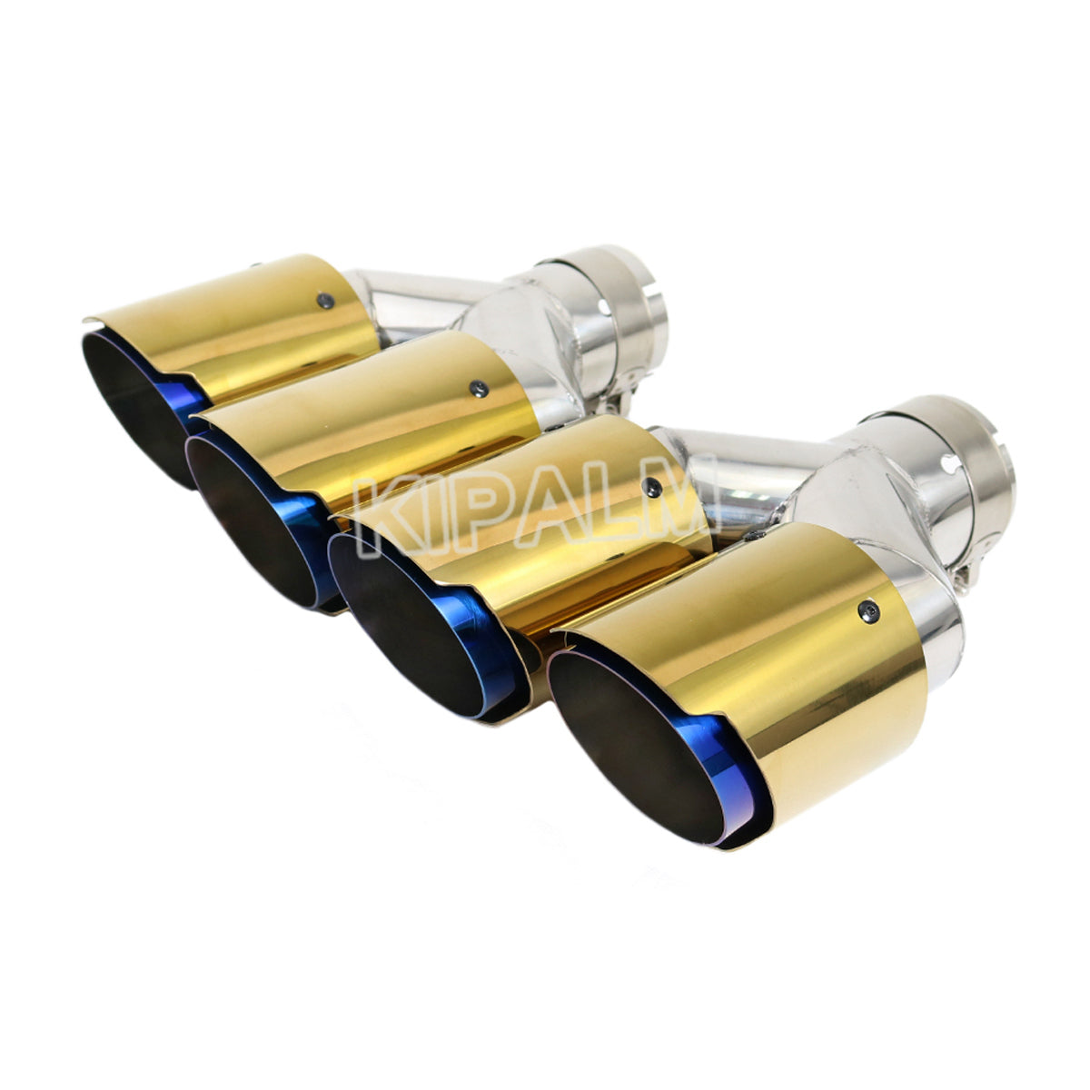 1 pair Y style Golden stainless steel exhaust muffler Double inner burnt blueEnd Pipe for BMW BENZ VW Golf