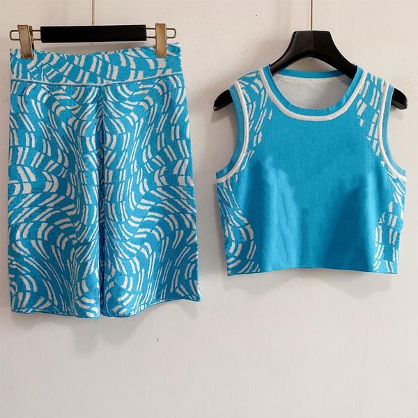 Women&#039;s Two Piece Pants knitting sleeveless trousers Top 2 Piece set vest spring autumn short sleeve summer retro round neck Sweat Suit