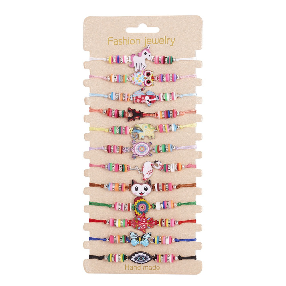Bohemian Animal Mixed Bracelet Beads Strands 12 Pieces Personalized Soft Pottery Adjustable Bracelets