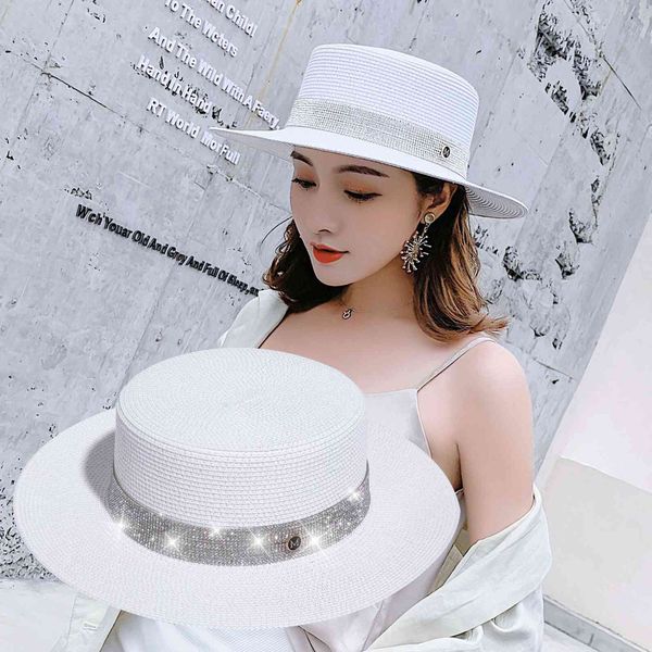 Flat Top Water Drill Small m Standard Straw Hat Women&#039;s Beach Travel Fashion Wide Brim Korean Sun Protection