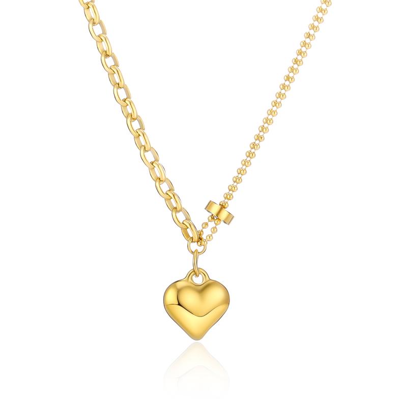 Chokers Luxurious Gold Plated Stereoscopic Heart Pendant Chain Beads Necklace For Women Personality Stainles Steel Choker 2021