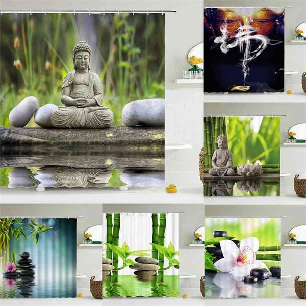 Chinese Buddha Shower Curtains Waterproof polyester Fabric Bathroom With Hooks Custom For Home Decor 210915