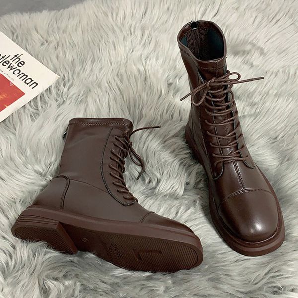 Boots Women&#039;s boots martin short-barrel with shoelaces, brown casual shoe 9373n autumn and winter 9GYU