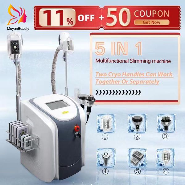 Newest Cryolipolysis Fat Freezing Machine Body Slimming Cavitation RF Equipment Weight Reduction Lipo Laser 2 cryo Heads Can Work At The Sam