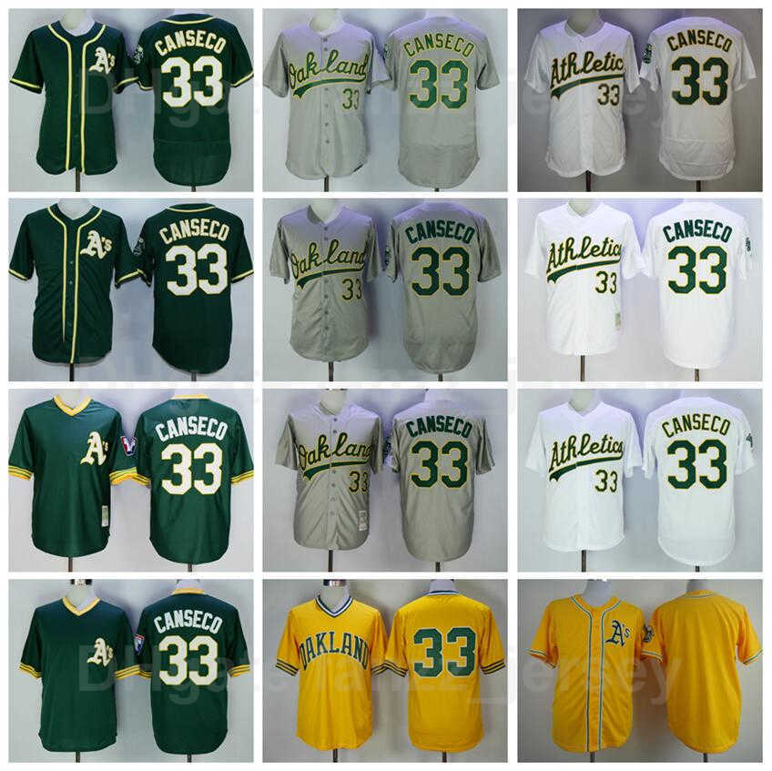 Men Vintage Baseball 33 Jose Canseco Jersey Retire Pullover Flexbase Cool Base Green White Grey Yellow Team Color All Stitching Cooperstown Retro To