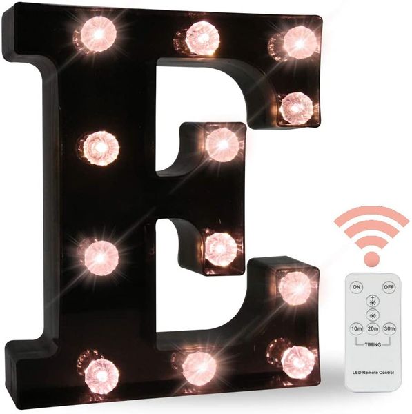 Diamond Bulbs Marquee Letters with Lights Remote Control Night Light for Bar, Christmas Party Decorations - Black Letter E
