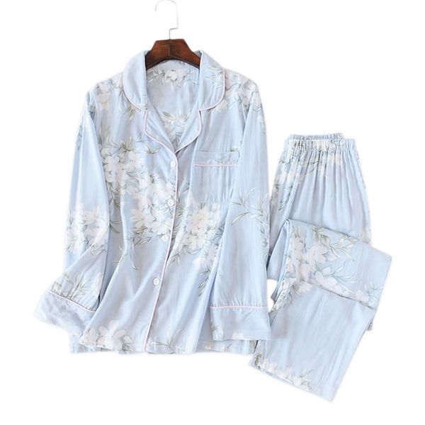 Summer Fresh Floral pajamas sets women sleepwear cozy 100% Viscose long sleeve quality pyjamas women homewear 210924