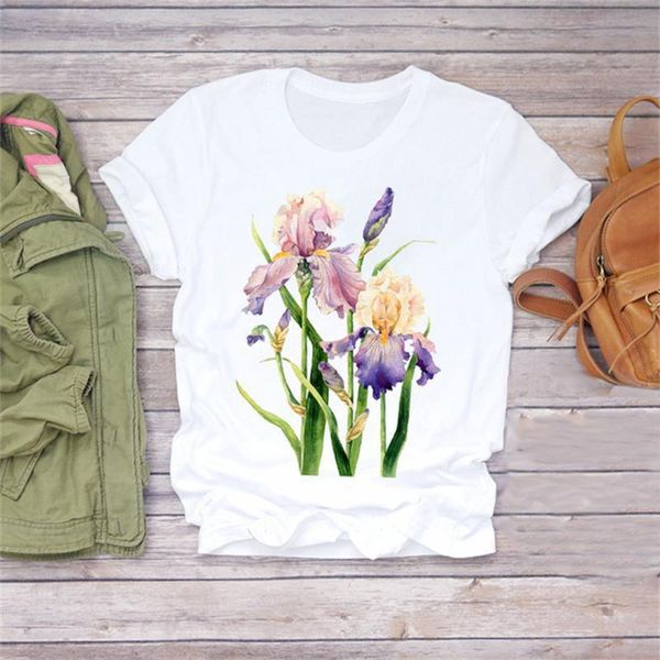 Women&#039;s T-Shirt Plants Flower Printed Women Casual Oversized T-Shirts O-Neck Loose Short Sleeve Top Summer 2021 Camisetas De Mujer