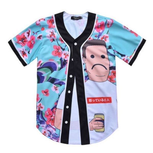Baseball Jersey Men Stripe Short Sleeve Street Shirts Black White Sport Shirt XAT850