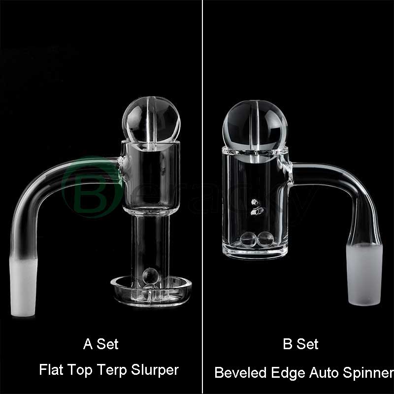Two Styles Flat Top Terp Slurper- Beveled Edge Auto Spinner Smoking Quartz Banger With Glass Marble Bubble Cap Pearls Ball 20mm 25mm Nails For Water