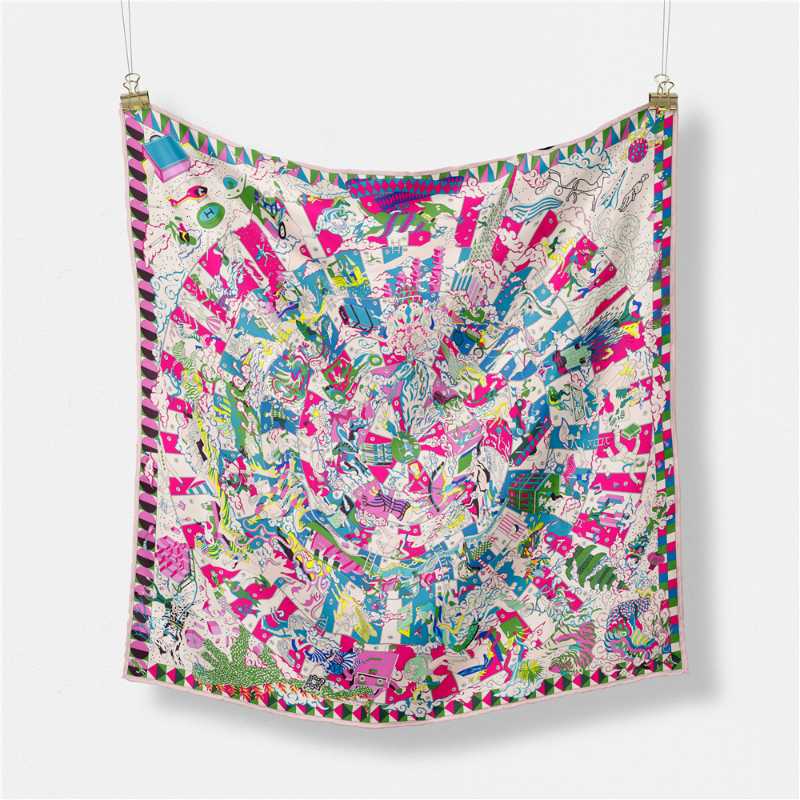 Scarves POBING Twill Silk Scarf Woman Hopi Print Square Wraps Bandana Small Hijab Foulards Lady Tie Headband Neckerchief 53CM