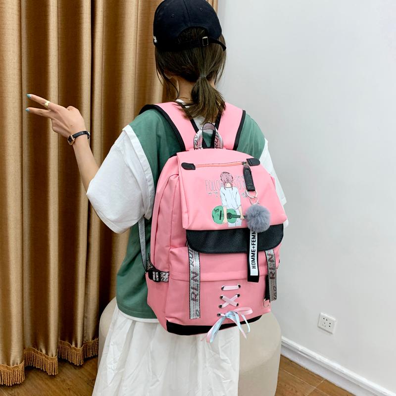 School Bags Pink USB Backpacks Women Backpack For Teenage Girls Bag Large Canvas Middle High College Student Bagpack 2022