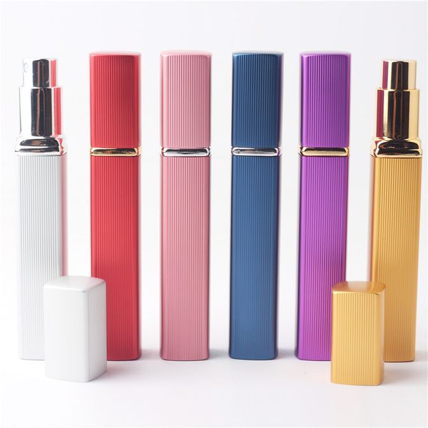 6 Colors 12ml Refillable Portable Mini Perfume Atomizer Party Favor Empty Spray Bottle Metal Shell Case Glass Inner Cosmetic Liquid Containe
