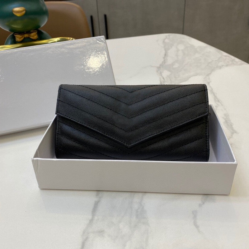 Men Women Cowhide Long Purses Wallets Black Rectangular Wallet Zig Zag Card Holders Fashion Vintage Purse Clutch Bags Top