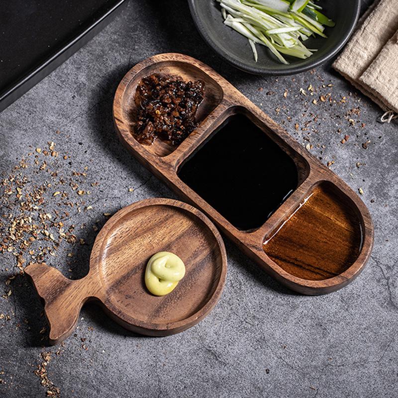 Dishes & Plates Small Snack Plate Wood Sauce Dish Appetizer Nuts Serving Tray Dipping Bowl Japanese Tableware Wooden Utensils