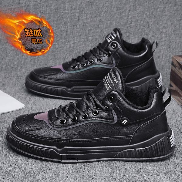 2021 Winter New Men&#039;s Business Leather Boots Plush Thickened Warm Cotton Shoes Youth Fashion Student Casual