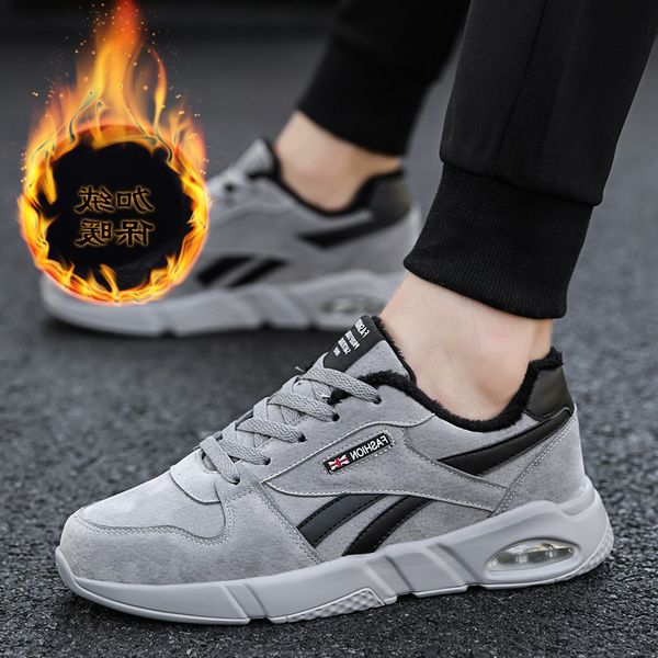 2021 Winter Men&#039;s Casual Sports Shoes Tide Plush Thickened Warm Cotton Youth Student Air Cushion