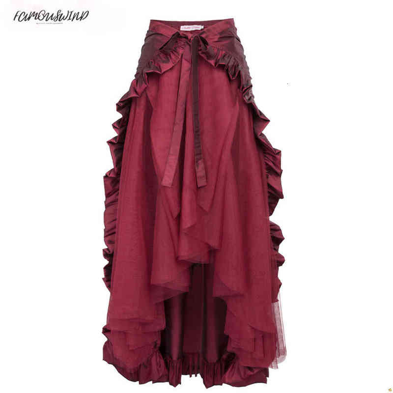 Steampunk Womens Costume Clothing Ruffle Burlesque Skirt High Waist Solid Long Maxi Skirts Summer Vintage Punk Gothic