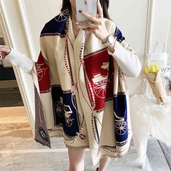 Scarf Neckerchief Scarves Korean Autumn Winter Women&#039;s Fashion Versatile Warm Shawl Long Imitation Cashmere Splicing Carriage Women