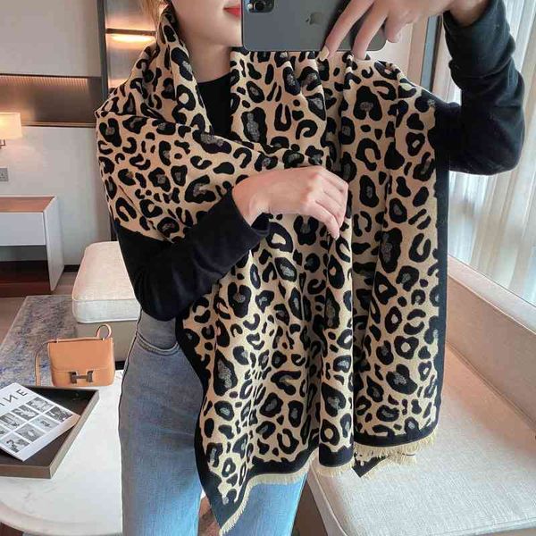 Scarf Neckerchief Scarves Imitation Cashmere Tassel Bib Female Autumn and Winter Leopard Pattern Korean Jacquard Warm Thickened Air Conditio