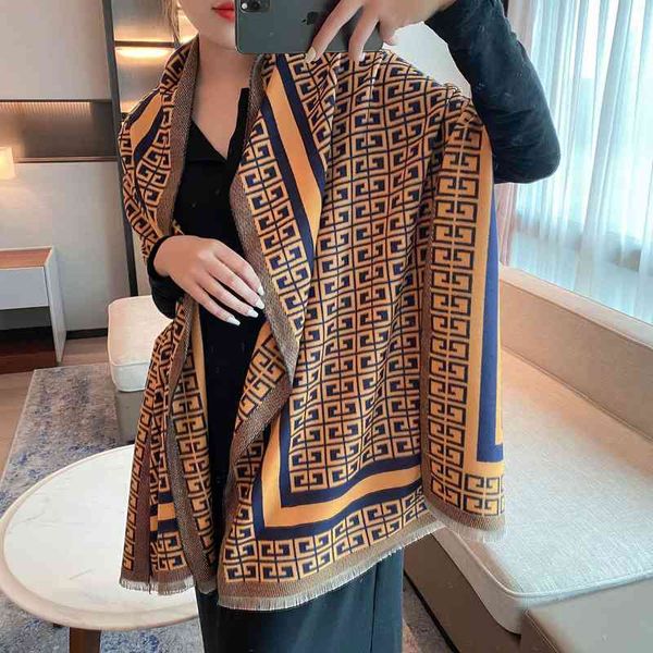 Scarf Neckerchief Scarves Air Conditioning Shawl Female 2021 Autumn Winter Geometric Imitation Cashmere Short Whisker Tassel Decoration Warm